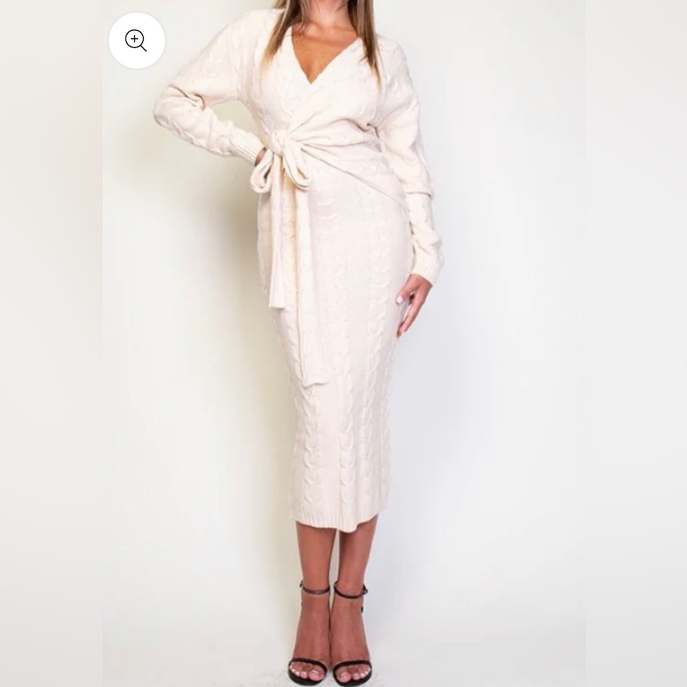 Cozy Cream Transitional Sweater Wrap Dress